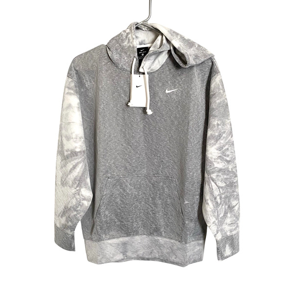 Nike Dri-Fit Icon Clash Sweatshirt Hoodie Womens XS Gray White Tie Dye Boxy NWT - Picture 1 of 7